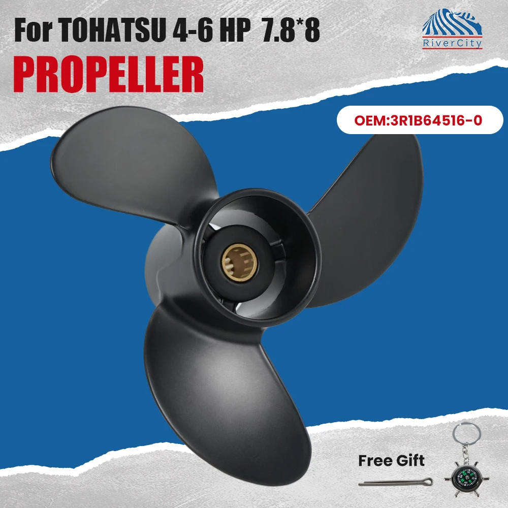 

Подвесной пропеллер 7,8 × 8 для лодок Tohatsu- Mercury 4 HP 5 HP 6 HP, винт из алюминиевого сплава, 3-лопастной привод, часть морского двигателя