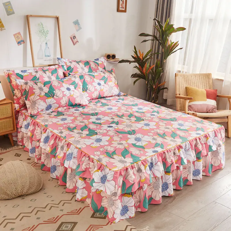 Grace Floral bed skirt non-slip double-layer bed cover comfortable bedspreads queen king soft home textile no fade bedding