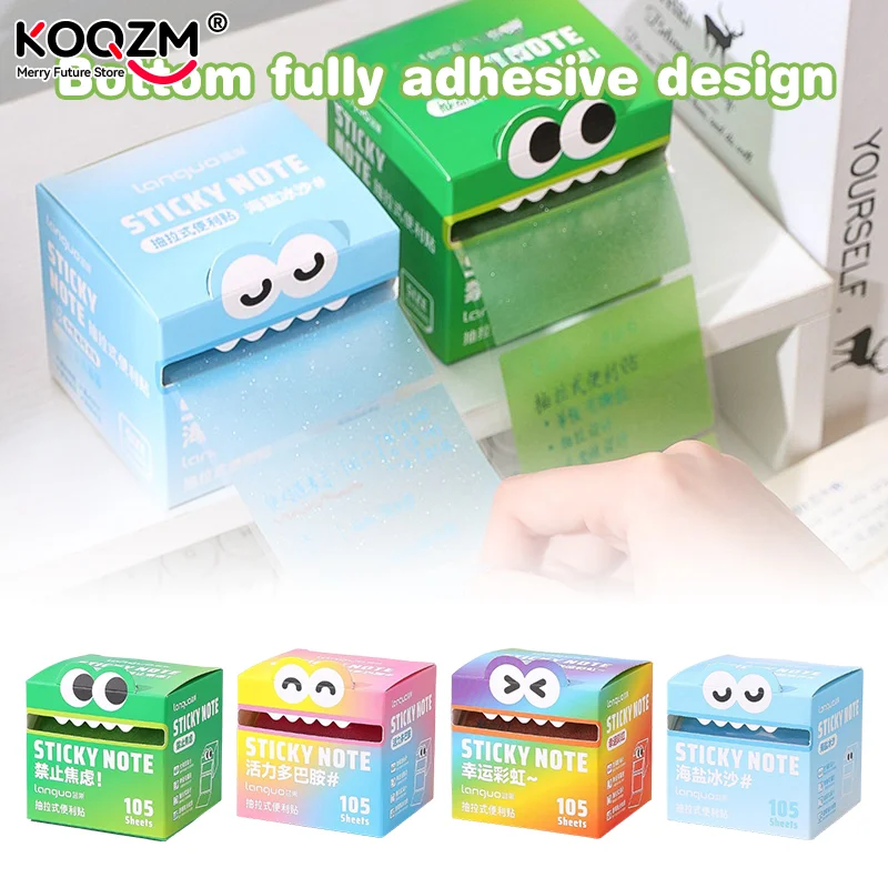 105Sheets/roll Pull-out Sticky Notes Student Stationery Transparent Sticky Notes Full Adhesive Index Label Stickers Memo Pad