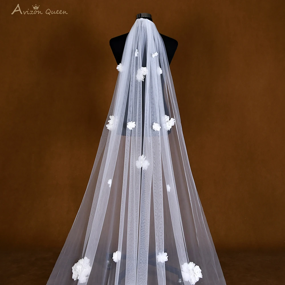 Elegant 3d Flower Cathedral Single Layer Bridal Veil Outdoor Wedding Fishtail Tail Wedding Accessories Y120