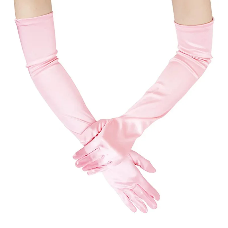 55CM Satin Long Stage Performance Multicolor Women Gloves Ball Accessories Cosplay Soft Smooth Solid High Stretch