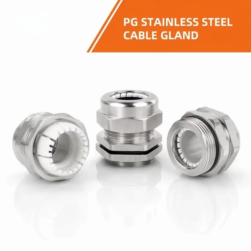 304 Stainless Steel Waterproof Connector PG63 Type Metal Cable Connector Marine External Threaded Gland Nut Filling Box