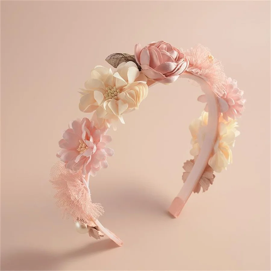 Advanced Handmade Flower Girls Headbands Cute Pearl Feather Wedding Crown Princess Dance Party Headwear Fashion Hoop Accessories