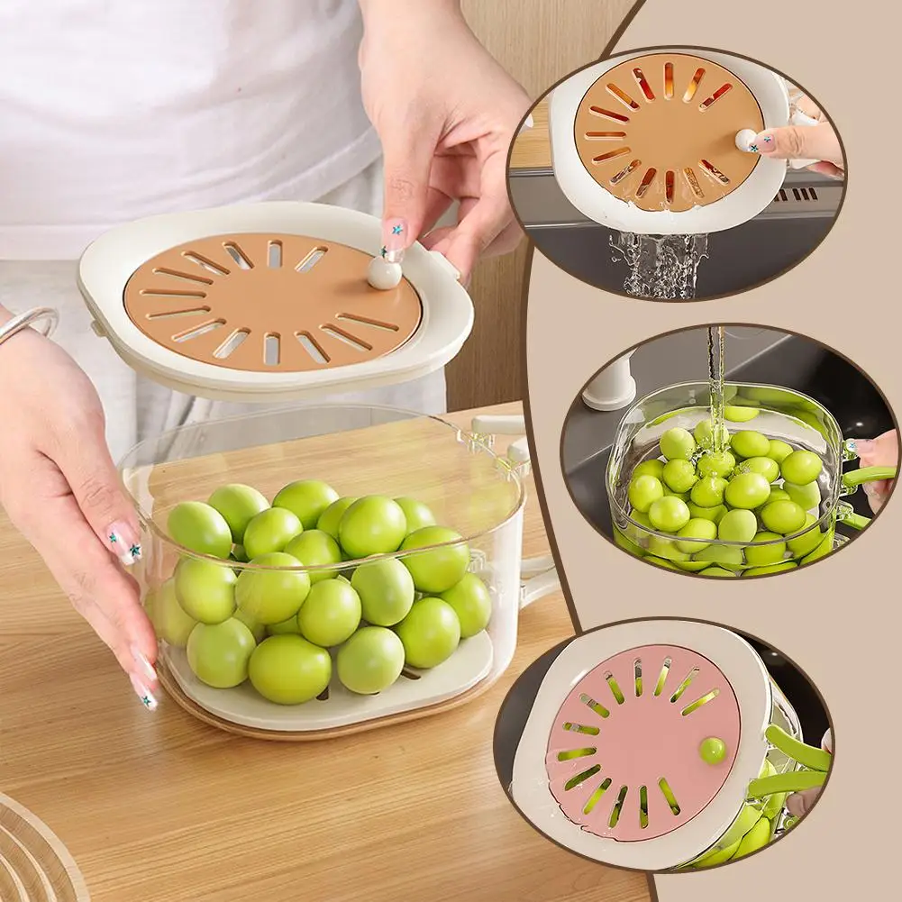 Kitchen Plastic Double Drain Basket Bowl Washing Storage Strainers Bowl Drainer Cleaning Colander Vegetable Kitchen Tool Ba V8O5