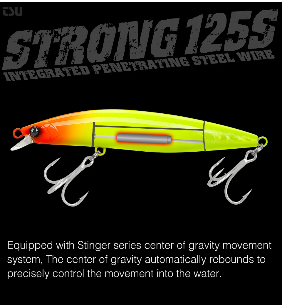TSURINOYA High Strength Ultra-long Casting Sinking Minnow Stinger 125S 125mm 28g Saltwater Fishing Lure Artificial Hard Baits