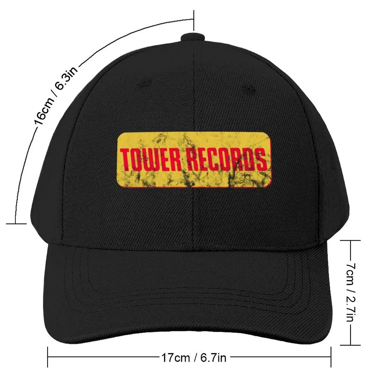 Tower Records TShirt Baseball Cap black fashionable Big Size Hat Male Women's