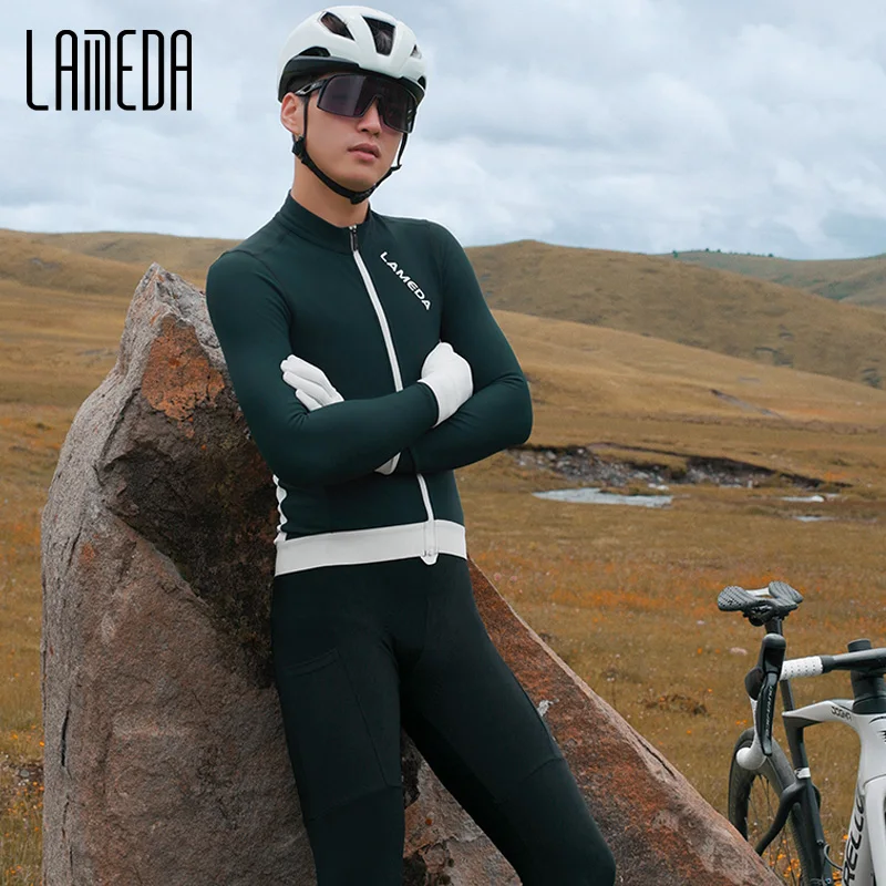 Lameda Cycling Jersey Man Thermal Fleece Winter Men's Jersey With Pockets High Elasticity Cycling Biking Jacktets Clothing