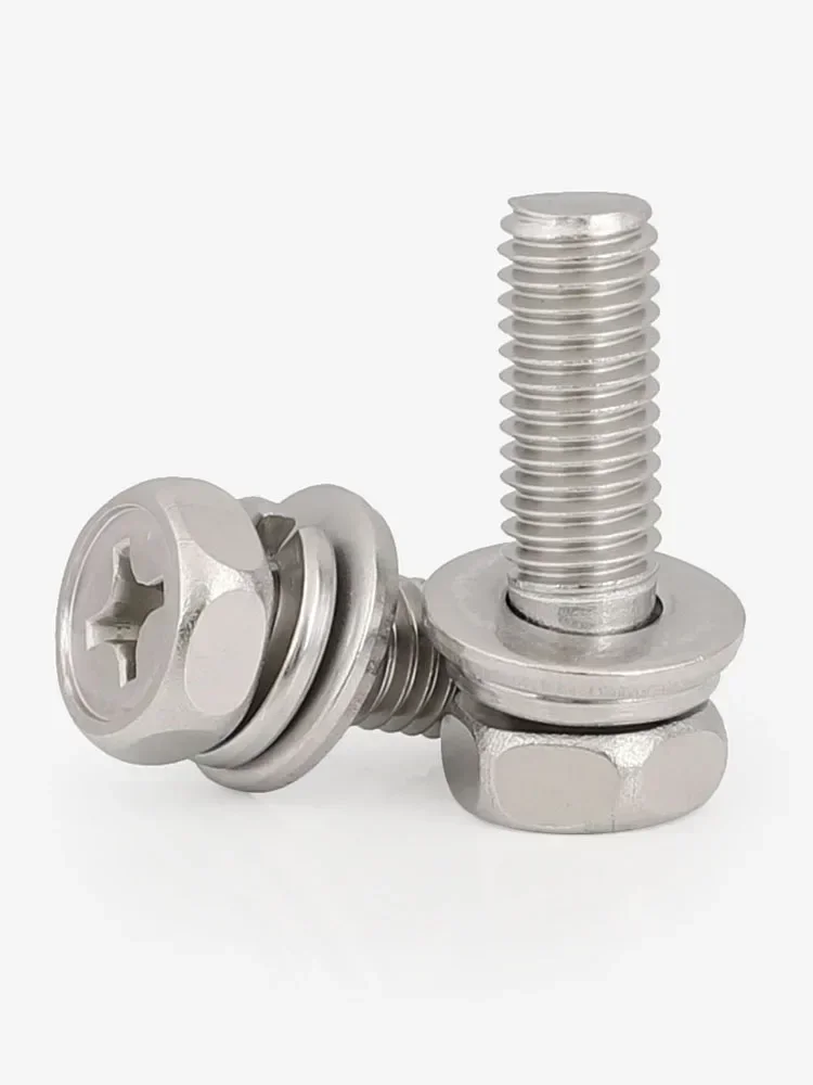 20 Buah M6 M8 Baut Phillips Sekrup Heksagonal Kepala Silang Hexagon Set Ring Pegas Datar Baja Tahan Karat 304 L = 12-50Mm 20Mm