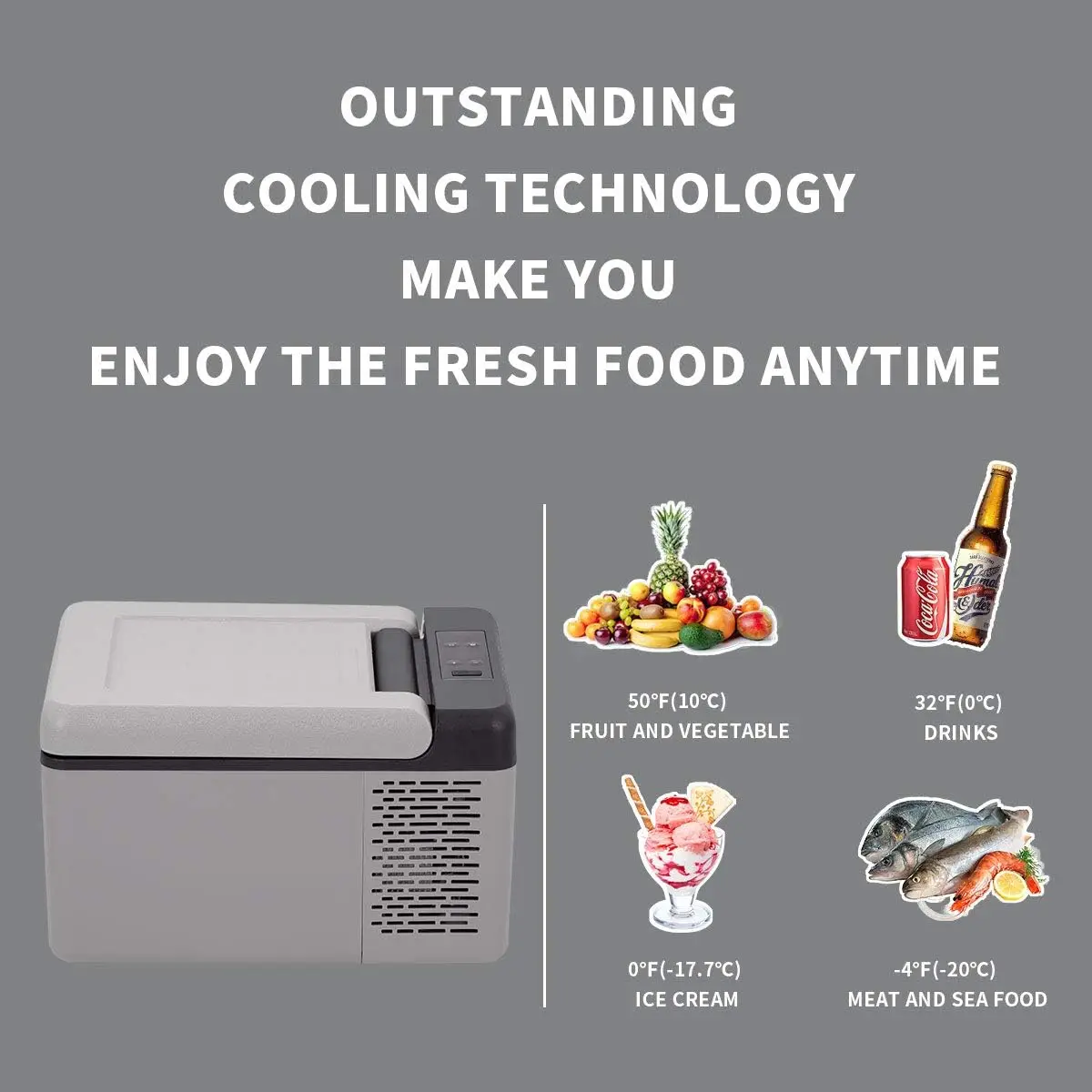 New C9 Portable Mini Freezer,12 Volt Refrigerator, 10 Quart (9 Liter) Fast Cooling 12V Car Fridge -4℉~68℉, 12/24V DC 100-240V AC