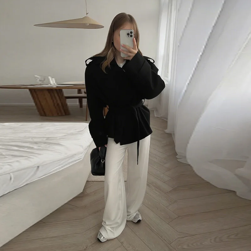 Casual Solid Lace Up Trenchcoats Vrouwen Elegante Losse Revers Volledige Mouwen Riem Jassen 2023 Herfst Nieuwe Dame Straat Outerwears