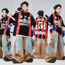 Children Fashion Hip Hop T Shirt Trousers Kids Boys Girls Streetwear Loose Casual Short Sleeve T-shirt Jeans Sets Tracksuits