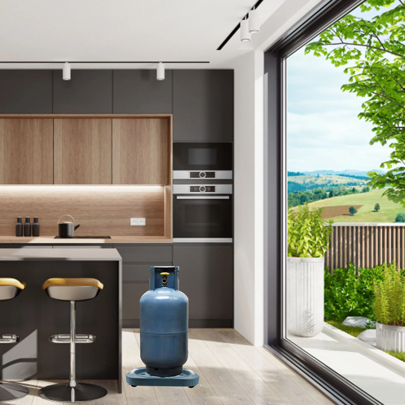 

1pc Gas Tank with Wheels Gas Tank Tray Movable Base Floor Protector Plastic Rolling Bracket for Kitchen Restaurant Use