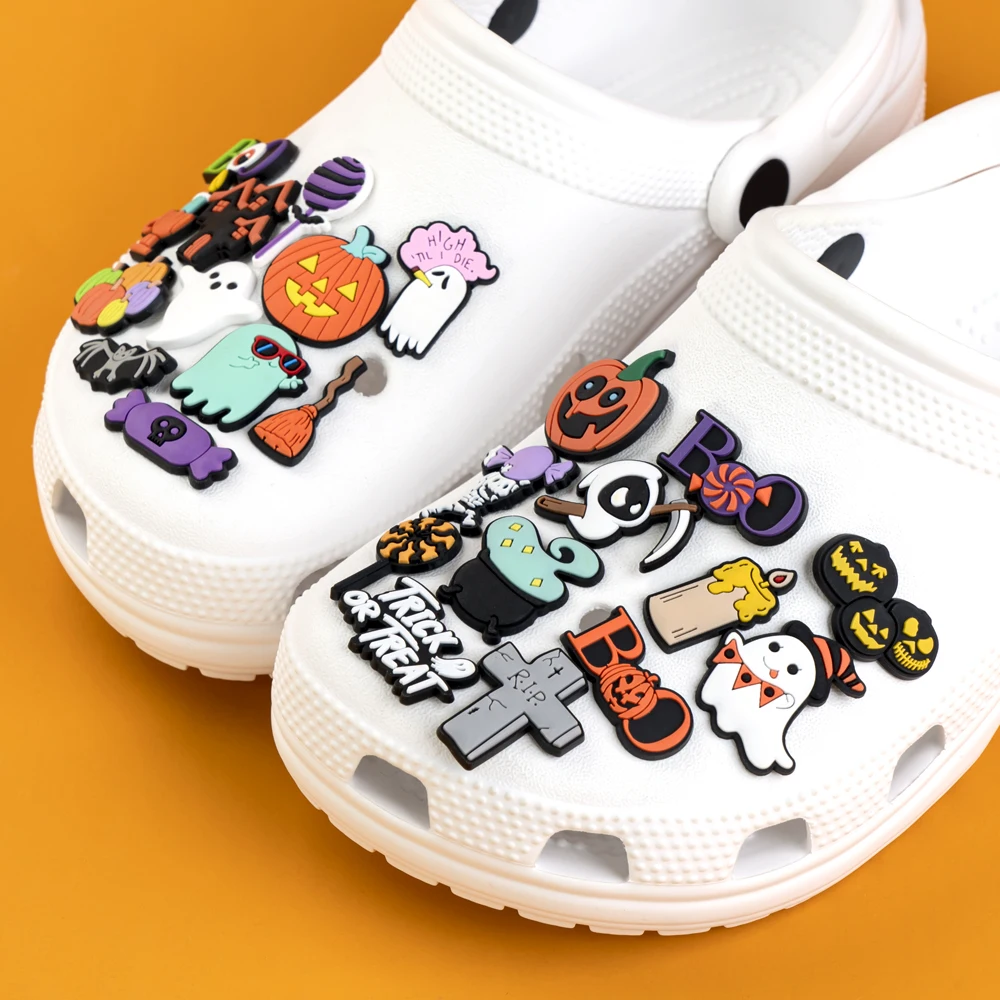 

1/50pcs Halloween Shoe Charms Accessories Funny Pumpkin Candy Shoe Decoration for Decoration Women Girls Kids Gift Fits All Clog