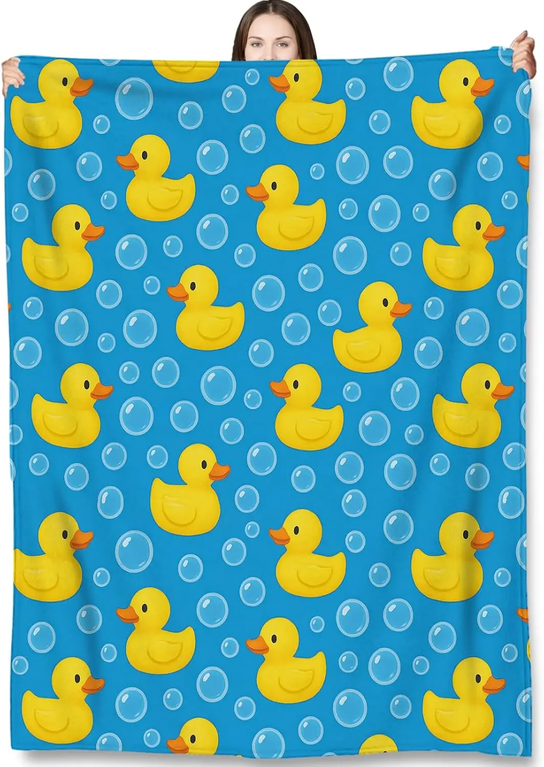 Rubber Duck Throw Blanket Gifts for Adults Kids, Cartoon Duck Blankets for Living Room Bedroom Decor, Fuzzy Warm Flannel Plush