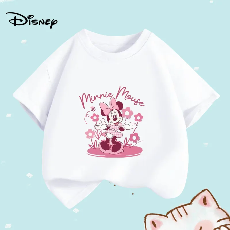 

Summer Children Boy Clothes Disney Minnie And Daisy Cartoon Print T-shirts Fashion Kid Girls Short Sleeve Crew Neck Top