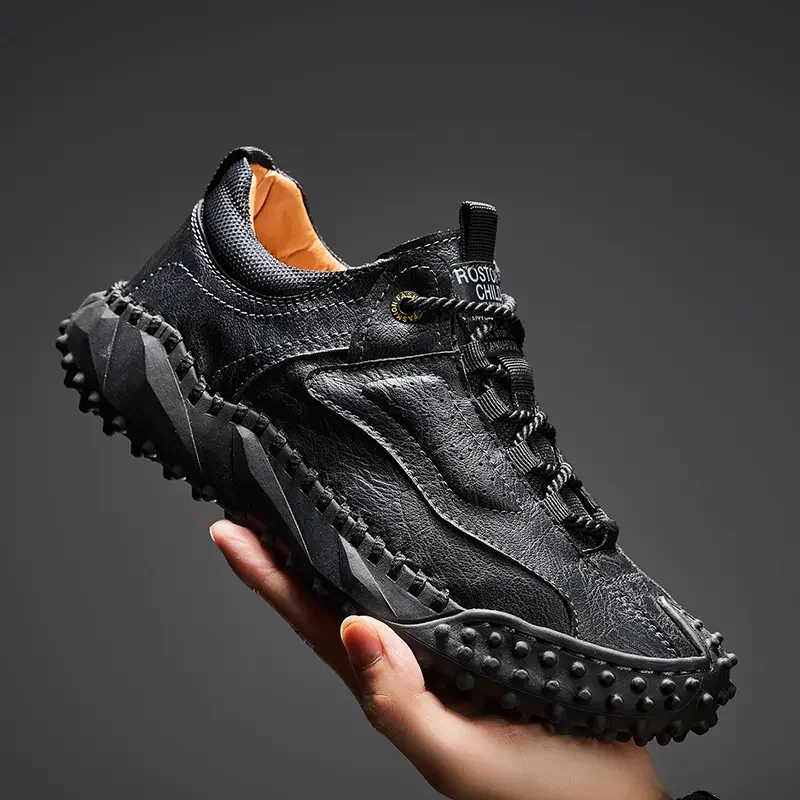 New Outdoor Leather Men\'s Leather Shoes  Hard-Wearing Casual Shoes Wear-resistant Hiking Shoes Large Size 48 Shoes Men Sneakers