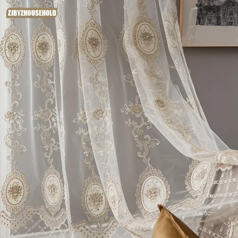 

European Curtains for Living Room Style Embroidered Sheer Yarn Tulle Window Screen Home Bedroom Guaze Bay Window Screen