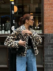 Leopard Print Zipper Casual Women's Jacket Fashion Trend Lapel Long Sleeved Pocket Coat Autumn High Street Commute Lady Coats