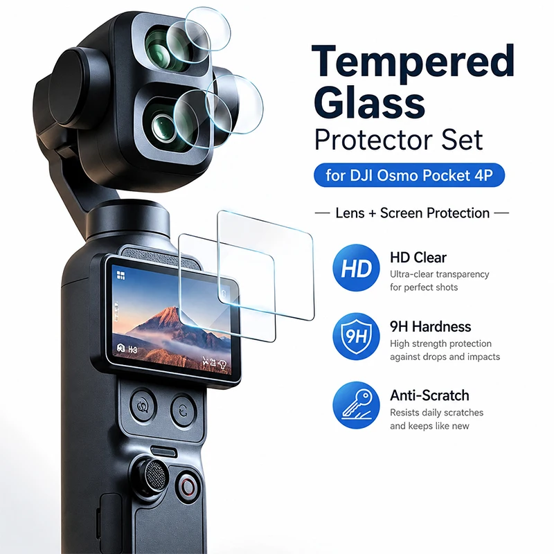 Displayschutzfolie für DJI Osmo Pocket 4 Pro mit Objektivschutz aus gehärtetem Glas, 9H Härtegrad, kratzfest, blasenfrei, Zubehör.