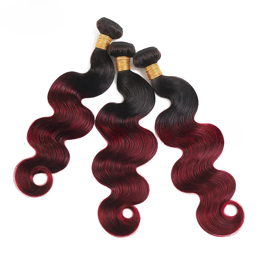 100g/PC 1B 99J Burguny 3/4PC Bundles Human Hair Body Wave Bundles 12A Brazilian Virgin Remy Double Weft Hair Extension Full End