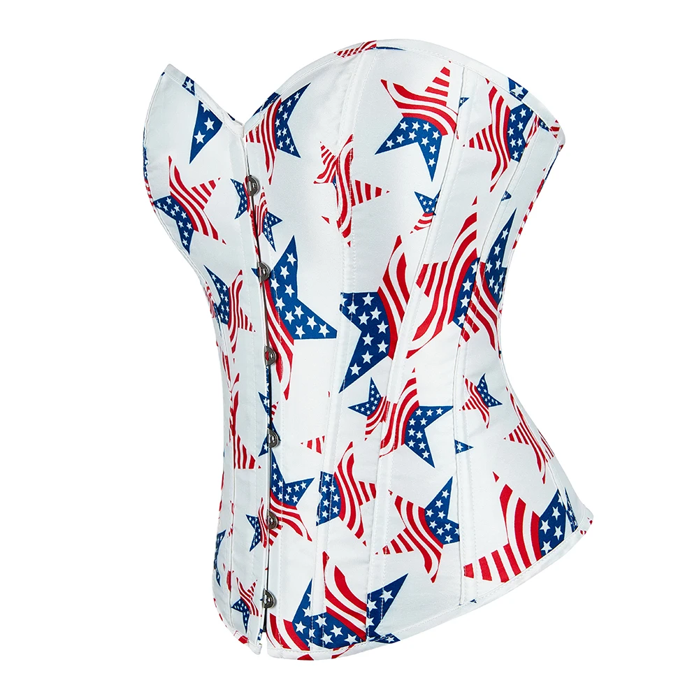 Overbust Corset American Flag Print Bustier Top Fashion Lingerie Corselet