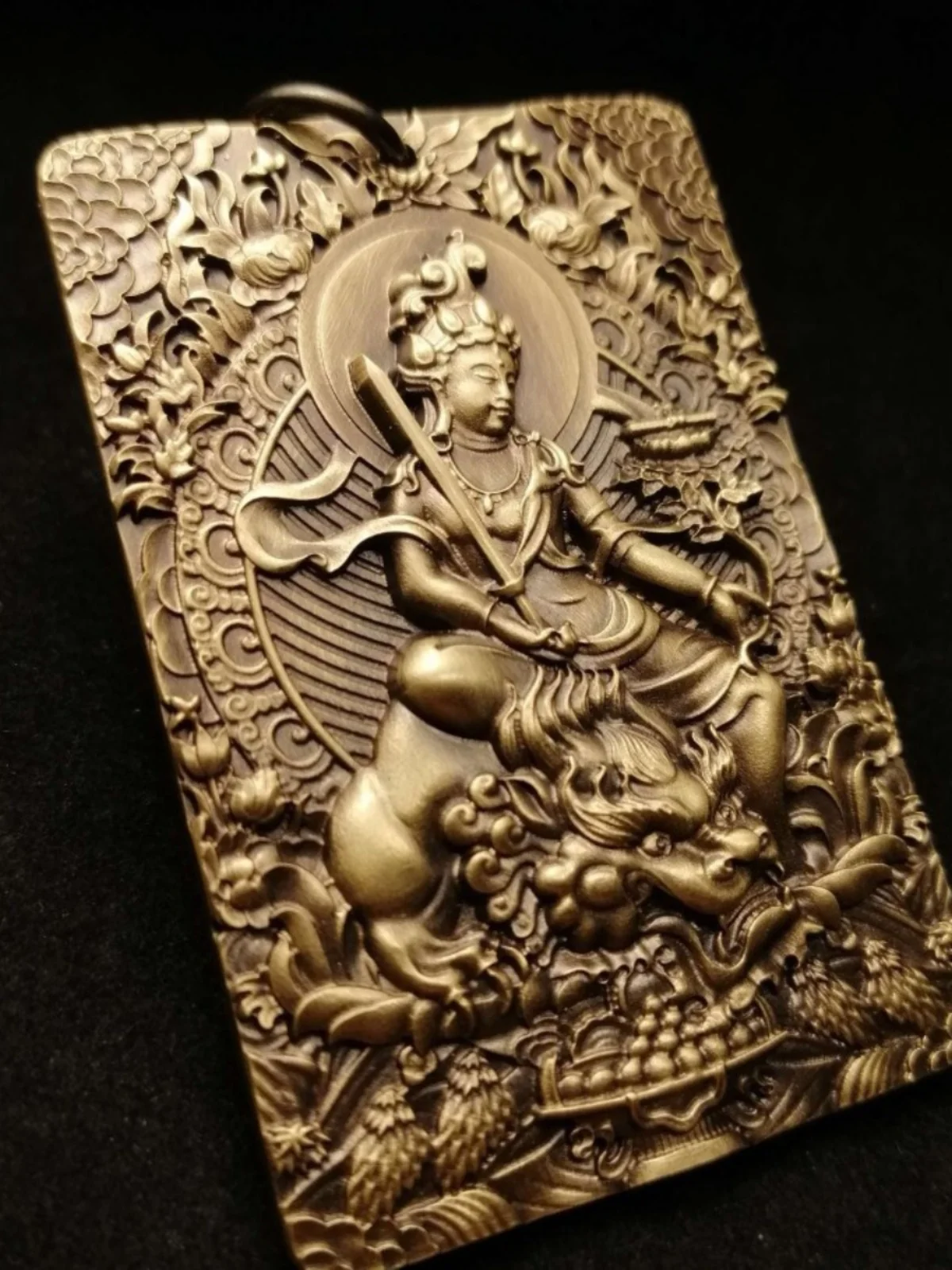 

Sipei Bronze Carving Manjushri Bodhisattva Carving New Pure Brass Retro 46 Solid Square Plate Buddha Statue Tangka Pendant