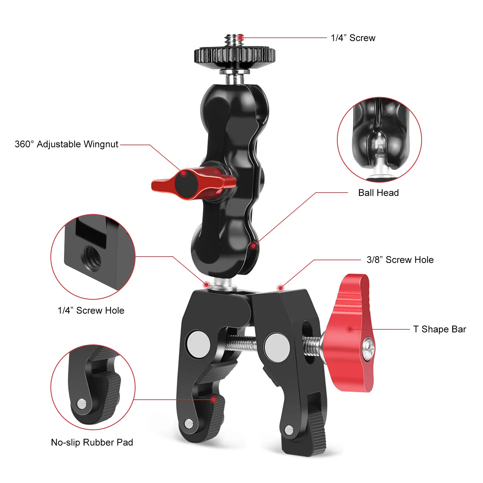 Ball Head Clamp Multi-function Ball Mount Clamp Magic Arm Super Clamp With 1/4 inch Thread For SLR Camera Magic Hand Accessories