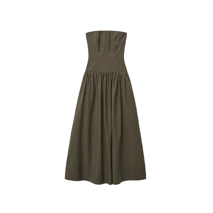 2025年夏 ドンダ 無地 スリム ロング丈 チューブドレス ハイウエスト コットンニットワンピース レディース ファッション エレガント マキシ丈ワンピース