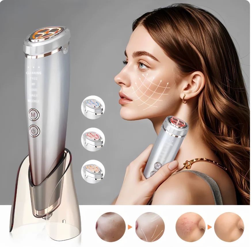 Red and blue light face, facial firming, lifting, heating ice compress, hot compress essence introduced into beauty instrument