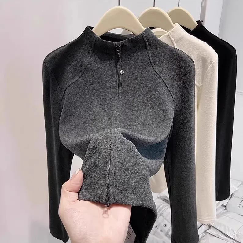 

ex Осень-зима Thiened Sweat f Высокий воротник Двойная молния Теплая основа irt Полиэфирное волокно Cleanfit Sle Sweat...