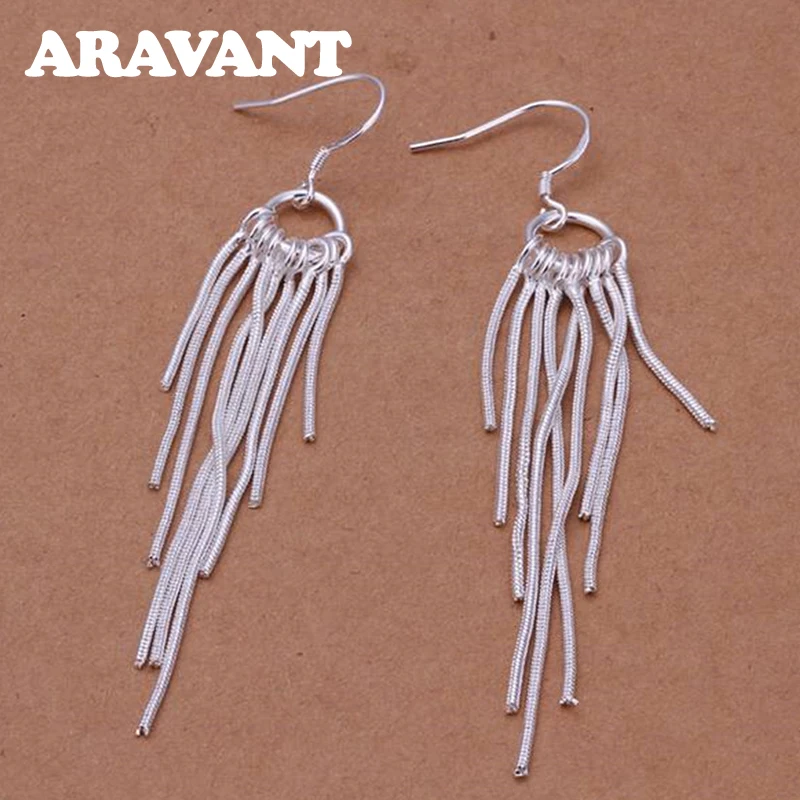 

925 Silver Long Drop Earrings For Women Fashion Jewelry