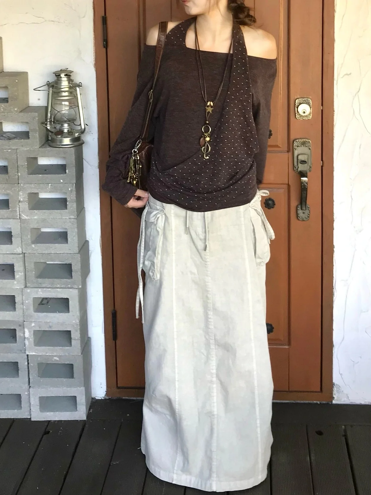 فريدة من نوعها SEI الكورية Sle Street Faion البولكا نقطة المرقعة غير المتكافئة النايلين عارضة تنوعا oulder Bared Long Sve...