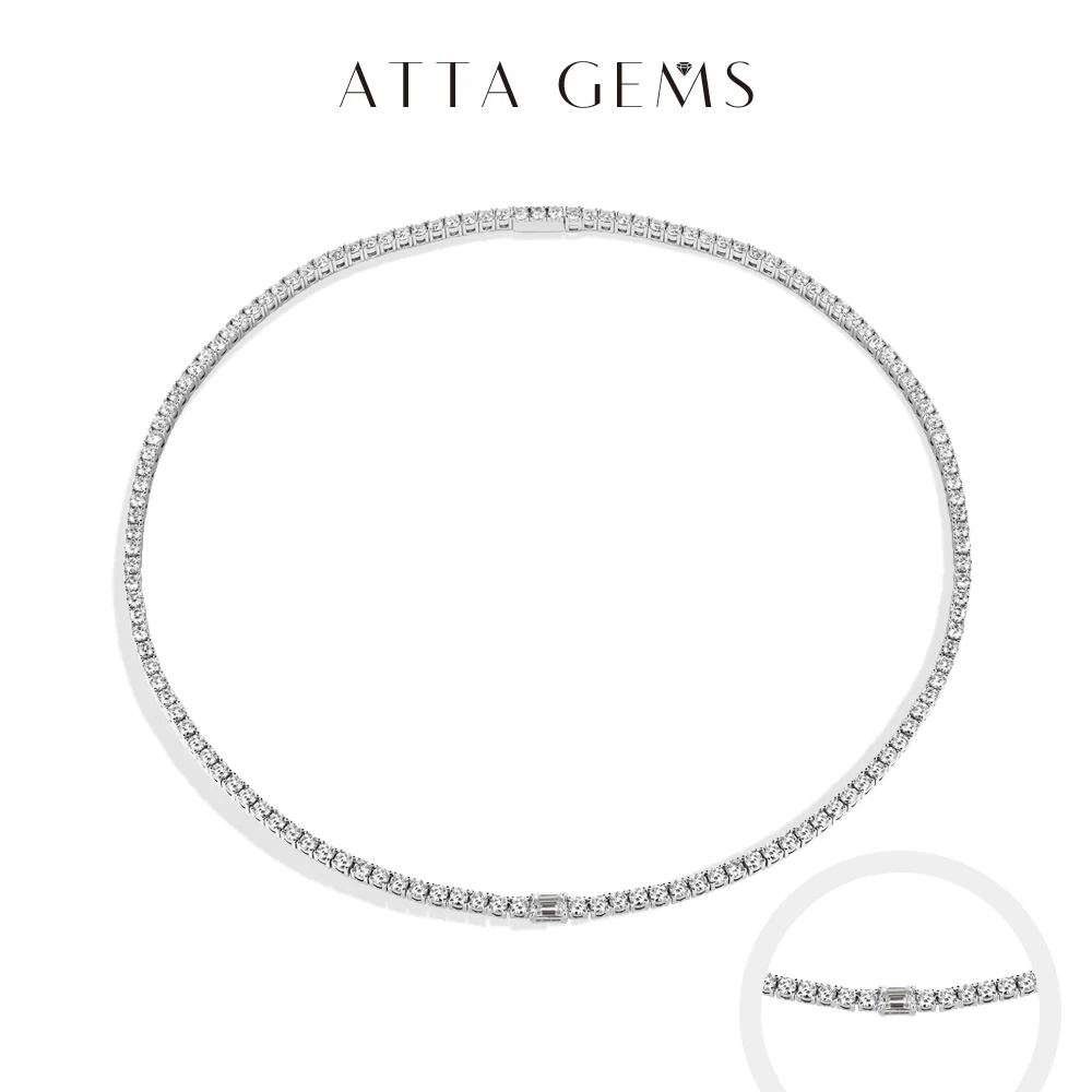 

ATTAGEMS 3mm Moissanite Tennis Necklace for Women Wedding Jewelry 925 Sterling Silver Hiphop Party Necklaces New withCertificate
