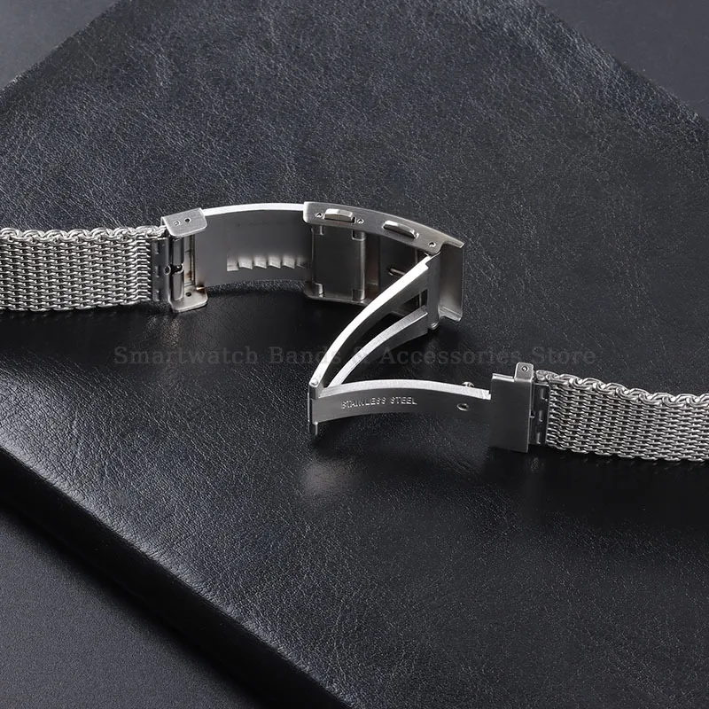 18mm 20mm 22mm Solid Steel Strap 1.0mm Milanese Watch Band Universal Men Women Bracelet Metal Folding Clasp Watch Replacement