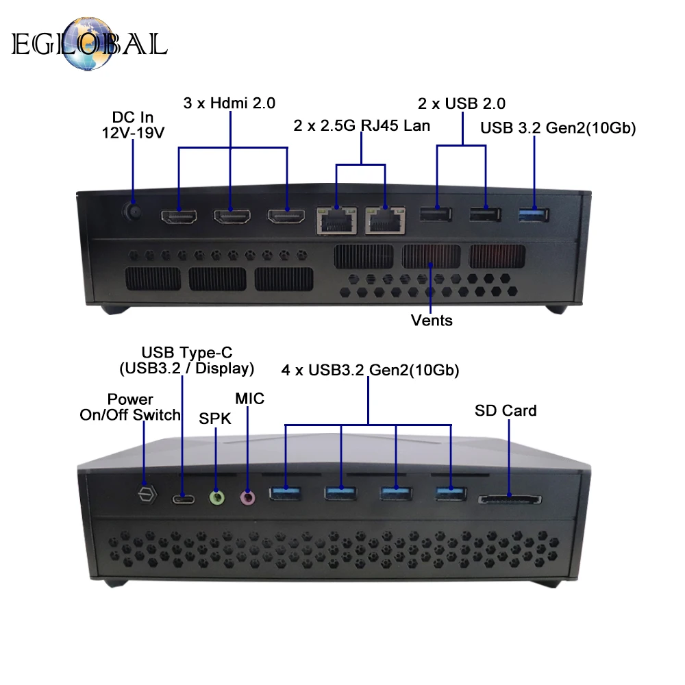 Eglobal มินิเกม12th พีซี Intel Core I9 11900H i7 12700H RTX 3060 12G คอมพิวเตอร์ตั้งโต๊ะ Windows11 32G DDR5 1TB NVMe