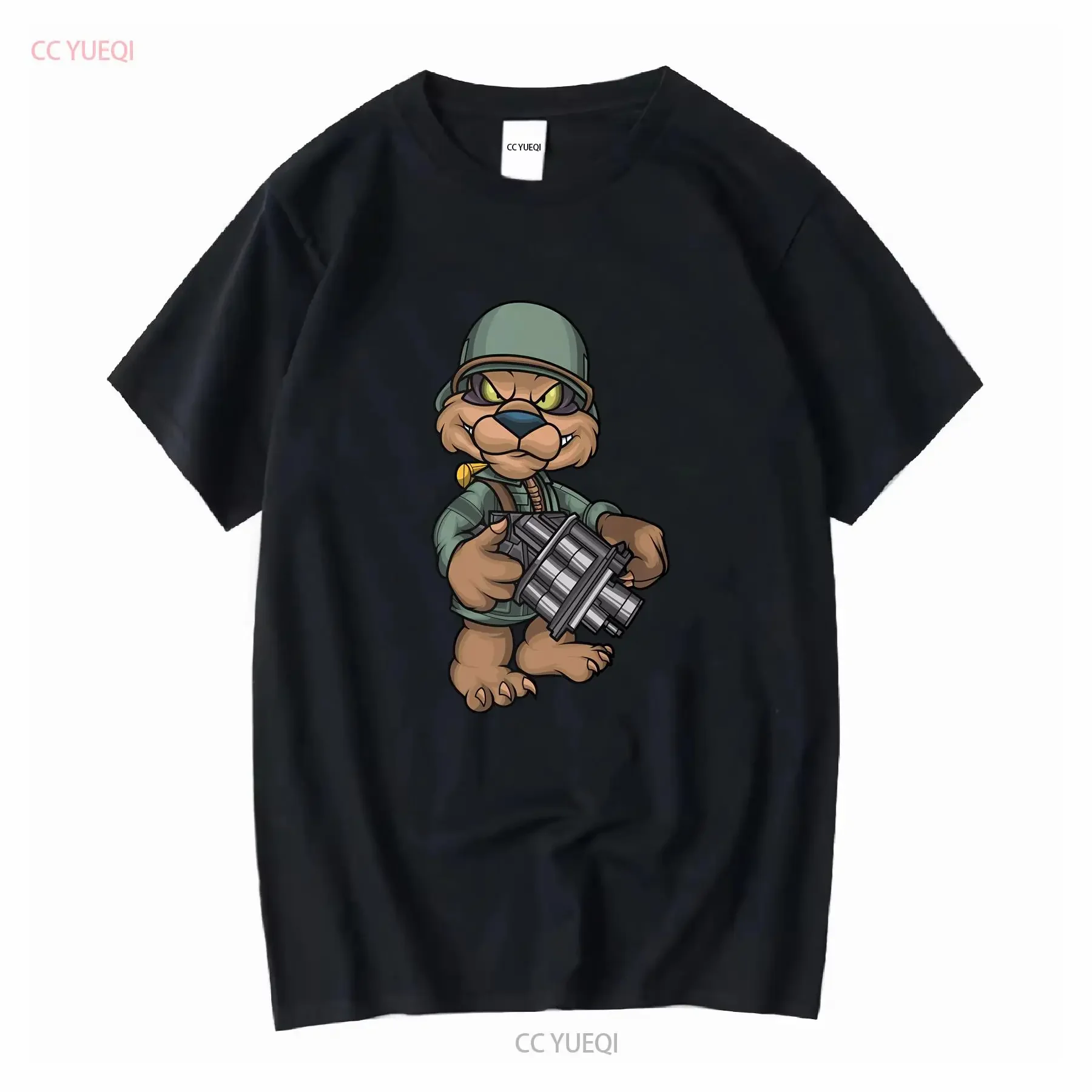 Army Conker Bad Fur Day Teddy con pistola Camiseta unisex de manga corta vintage lavada ligeramente estirada Unisex transpirable Casual