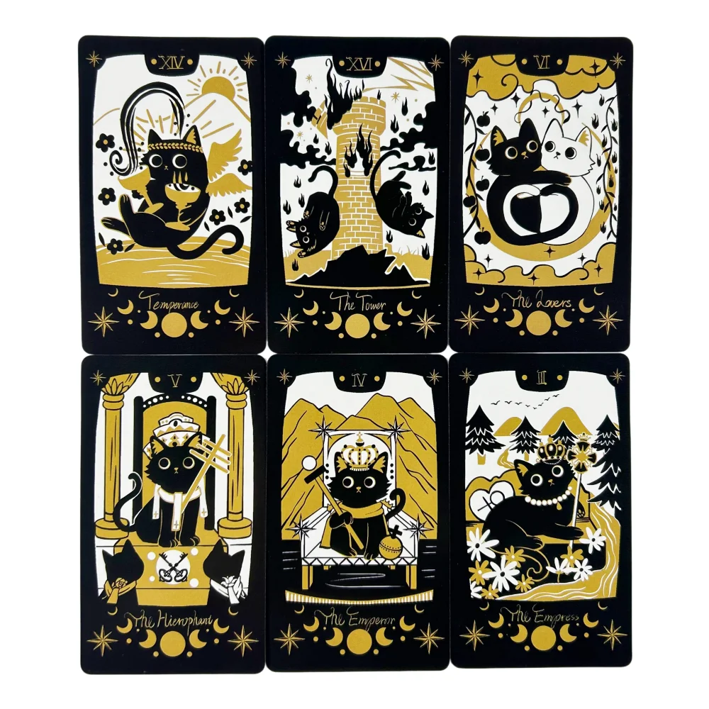 Niedliche Katzen-Tarotkarten 78 Karten Deck Schwarze Katzen-Tarotkarten Brettspiele Orakel-Spielkarten Edition – Detail 2