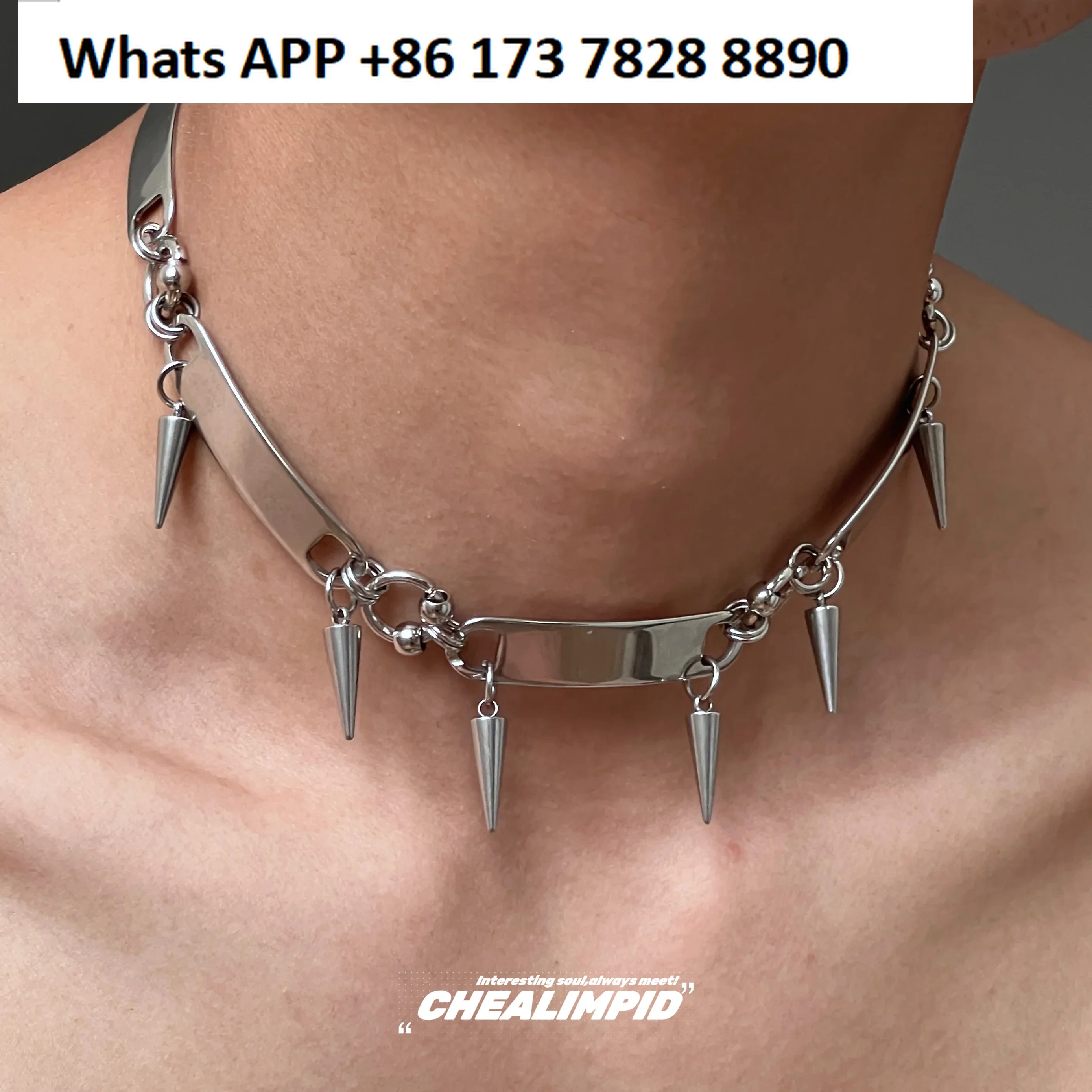 Choker/. Punk Metal Rivet Necklace Niche Design High Sense Y2K Hottie Hip Hop Collar