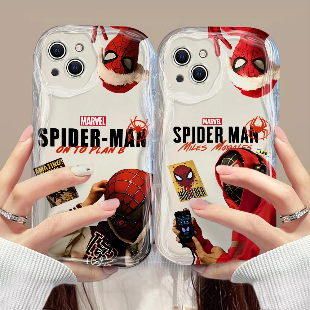 Graffiti Fashion Marvel Spiderman 3D Wave Case For iPhone 15 14 13 12 11 Pro Max Mini X XR XSMAX 8 7 6S Plus Soft Silicone Cover