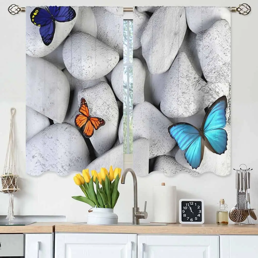 ستائر المطبخ الحجر والفراشة الطبيعة الملونة الجميلة الفراشات ستائر قصيرة الطبقة للحمام مقهى نافذة صغيرة #1