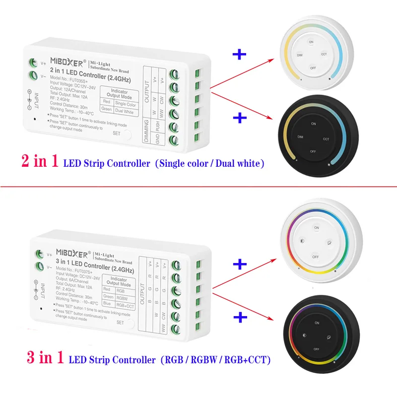 

Miboxer 2.4G Sunrise Remote Rainbow dimmer Switch 2 or 3 in1LED Strip Light Bulb Controller