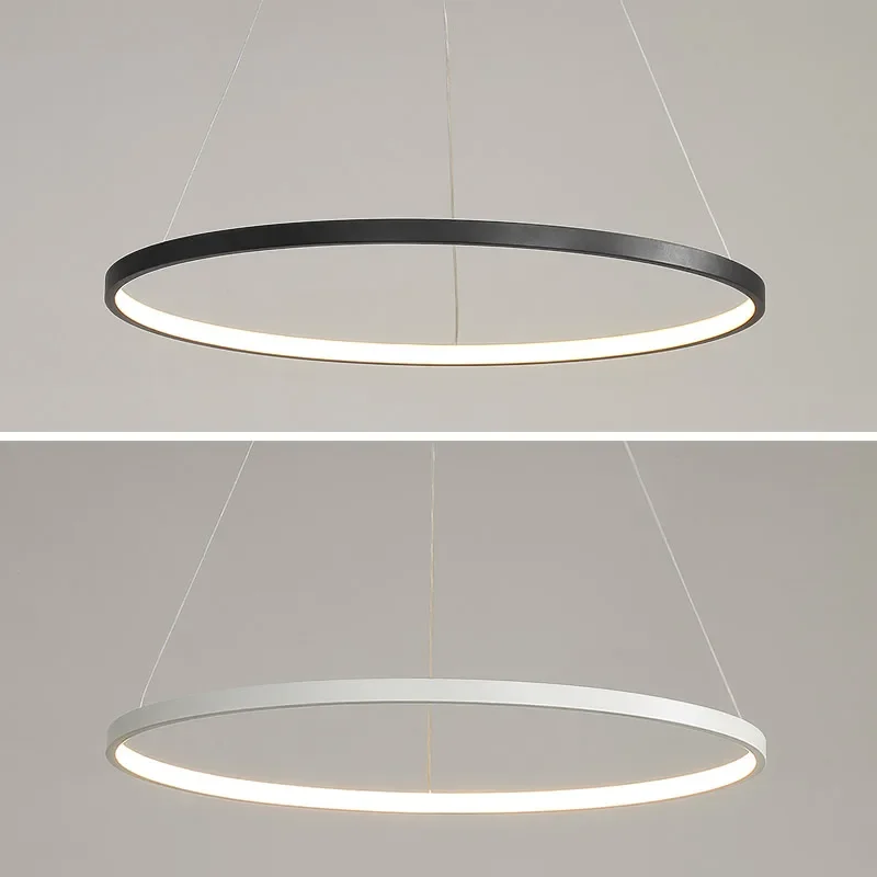 Modern Minimalist Ring LED Pendant Light for Living  Dining Room  Kitchen Black Chandelier Home Decoration Hanging Light Fixture