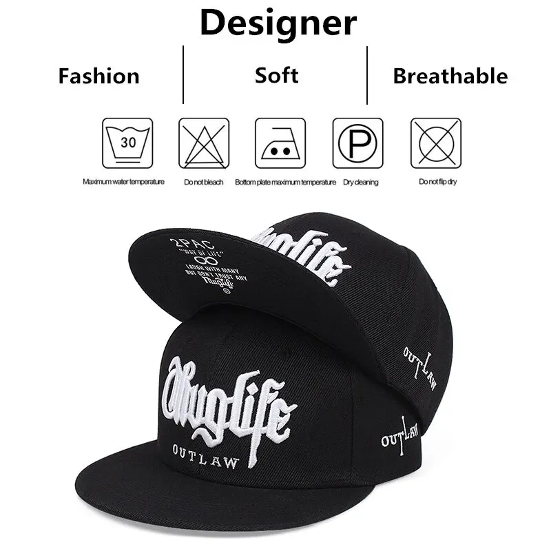 1 szt. Modna czapka z daszkiem typu Fastball Thuglife haft Hiphop czapka typu Snapback dorosłych na co dzień z regulowaną kością