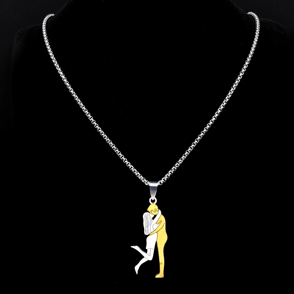 Paar-Umarmungs-Liebesanhänger Halskette Edelstahl Mischfarben Romantisches Valentinstagsgeschenk Jubiläum 2026 Neues Design Kettenschmuck – Detail 8