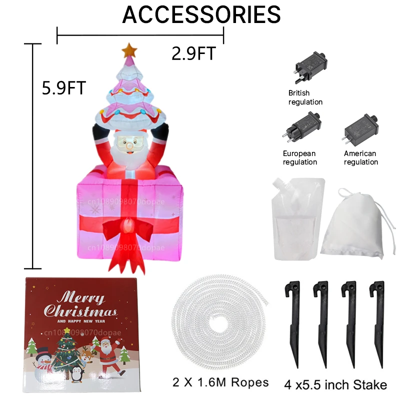 크리스마스 인플랫 리프팅 케이크 선물 팩, 산타 클로스 내장 LED 조명, 실내 야외 장식 장난감, 홀리데이 파티 사이트 장식, 6FT
