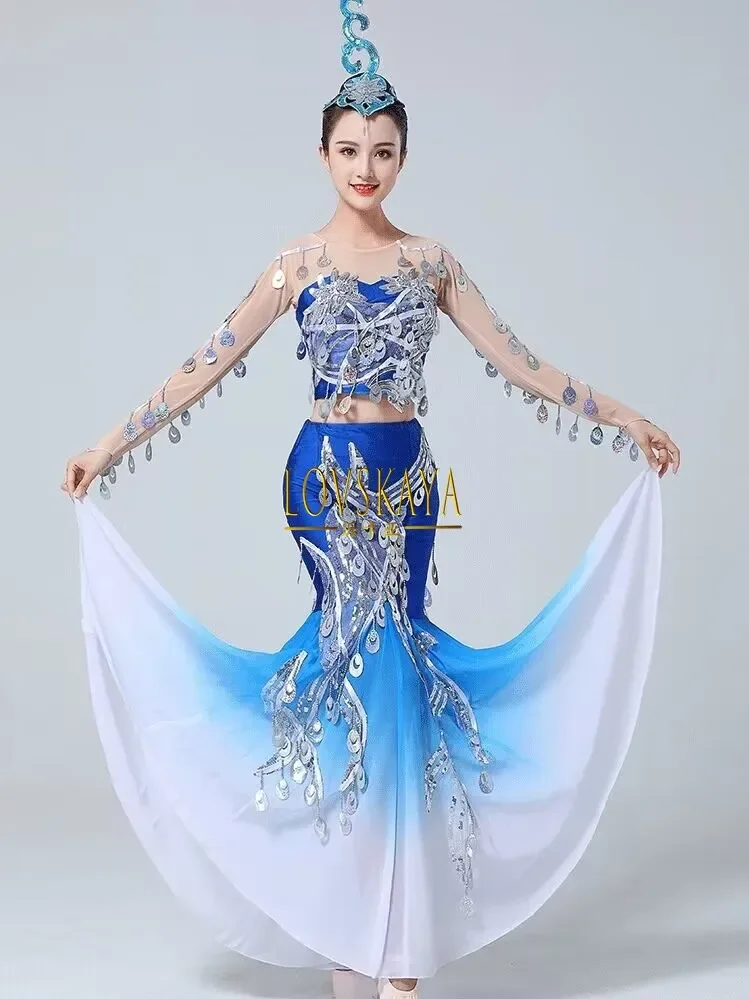 Dai ethnic dance performance costumes water spirit peacock dancer adult performance sequin fishtail skirt