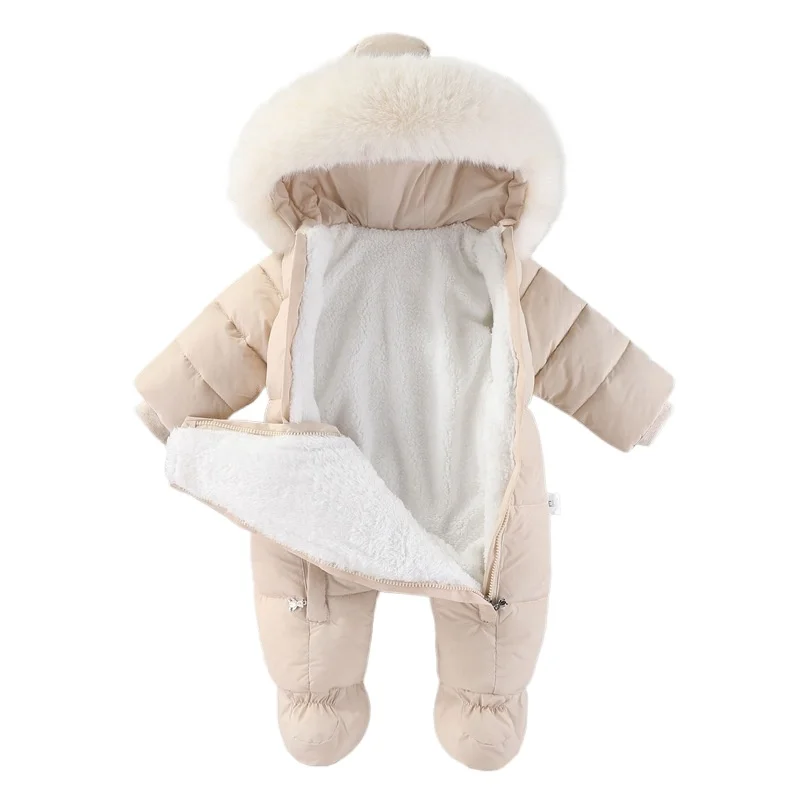 Winter Baby Jumpsuit Thick Warm Infant Hooded Inside Fleece Rompers Newborn Boy Girl Overalls Outerwear Kids Snowsuit