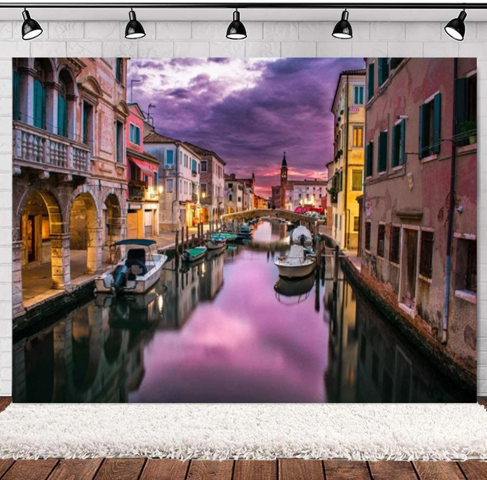 

Venice Water City Photography Backdrop For Italy Landmark City Night View Background Vacation Theme Party Decoration