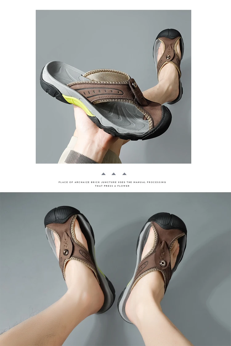 Sommerliche, atmungsaktive Herren-Sandalen aus weichem Echtleder, bequeme Herren-Hausschuhe, flache Herren-Flip-Flops, Outdoor-Römersandalen für den Strand – Detail 14