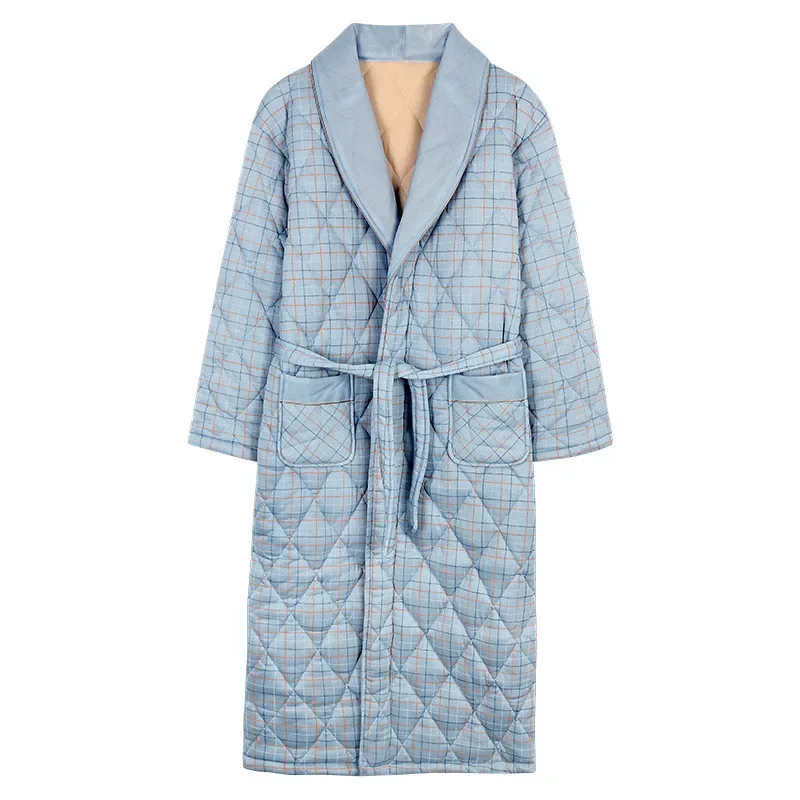 Winter Warm Pajama Robes Men Thickened Quilted Bathrobe Plaid Print Pajamas Plus Size Bath Robe Sleepwear Housecoats for Home